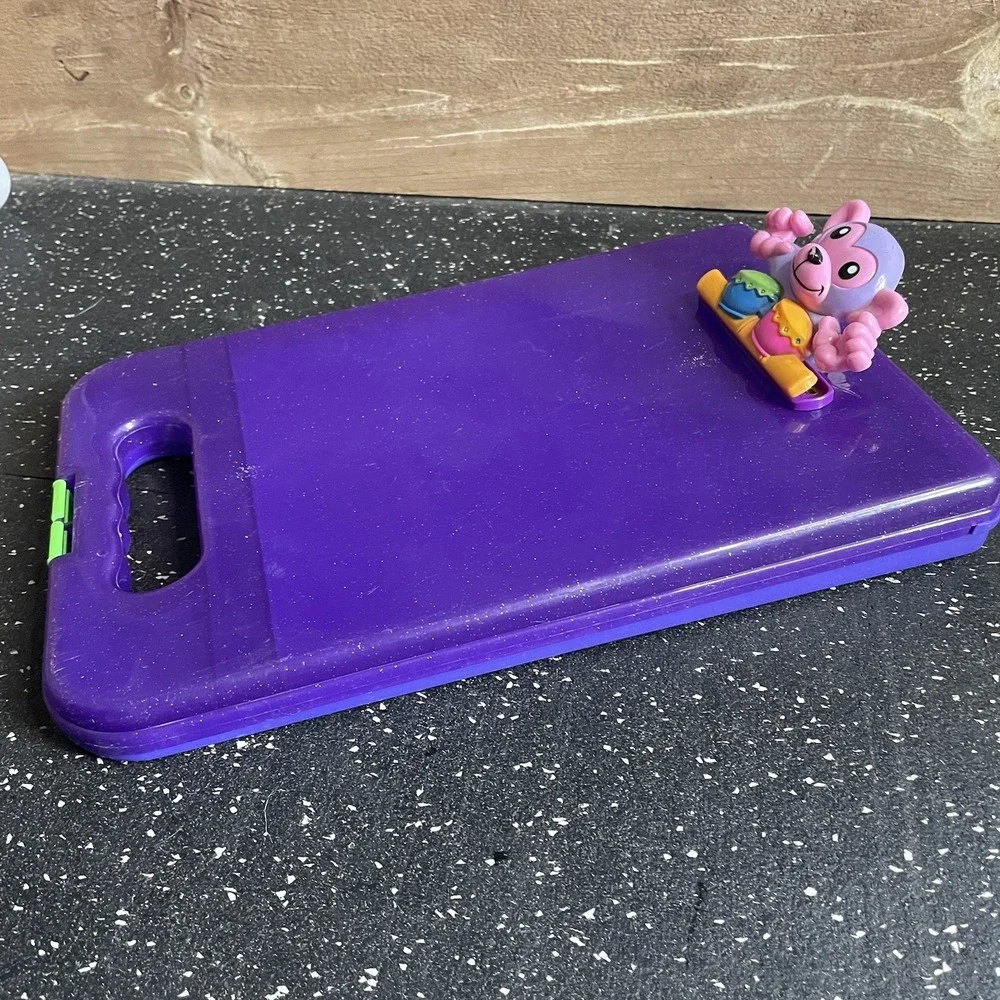 VTG LISA FRANK Funky Monkey Bongo Purple Hard‎ Plastic Clipboard Supply Case